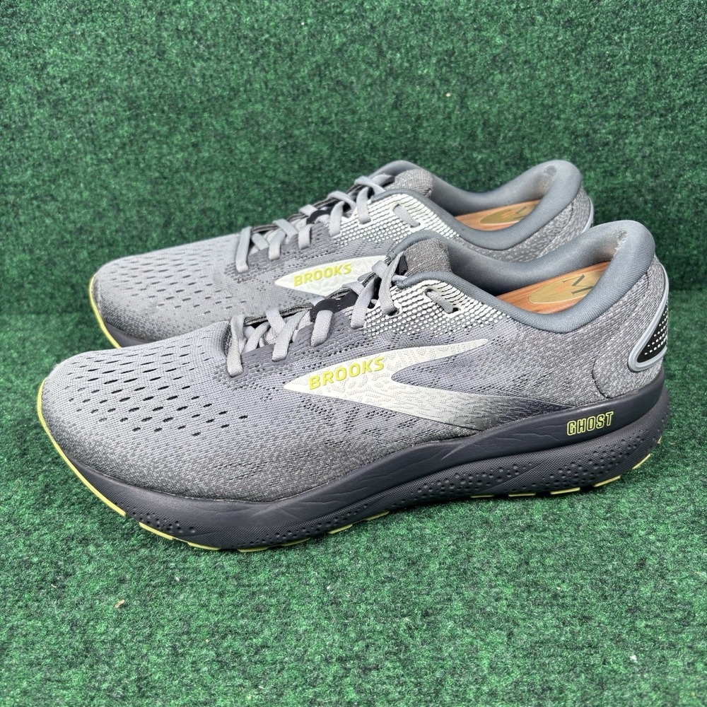 Brooks Ghost 16 Running Shoes Lightweight Mesh Grey Yellow Mens Size 10 2E Wide - Picture 4 of 8